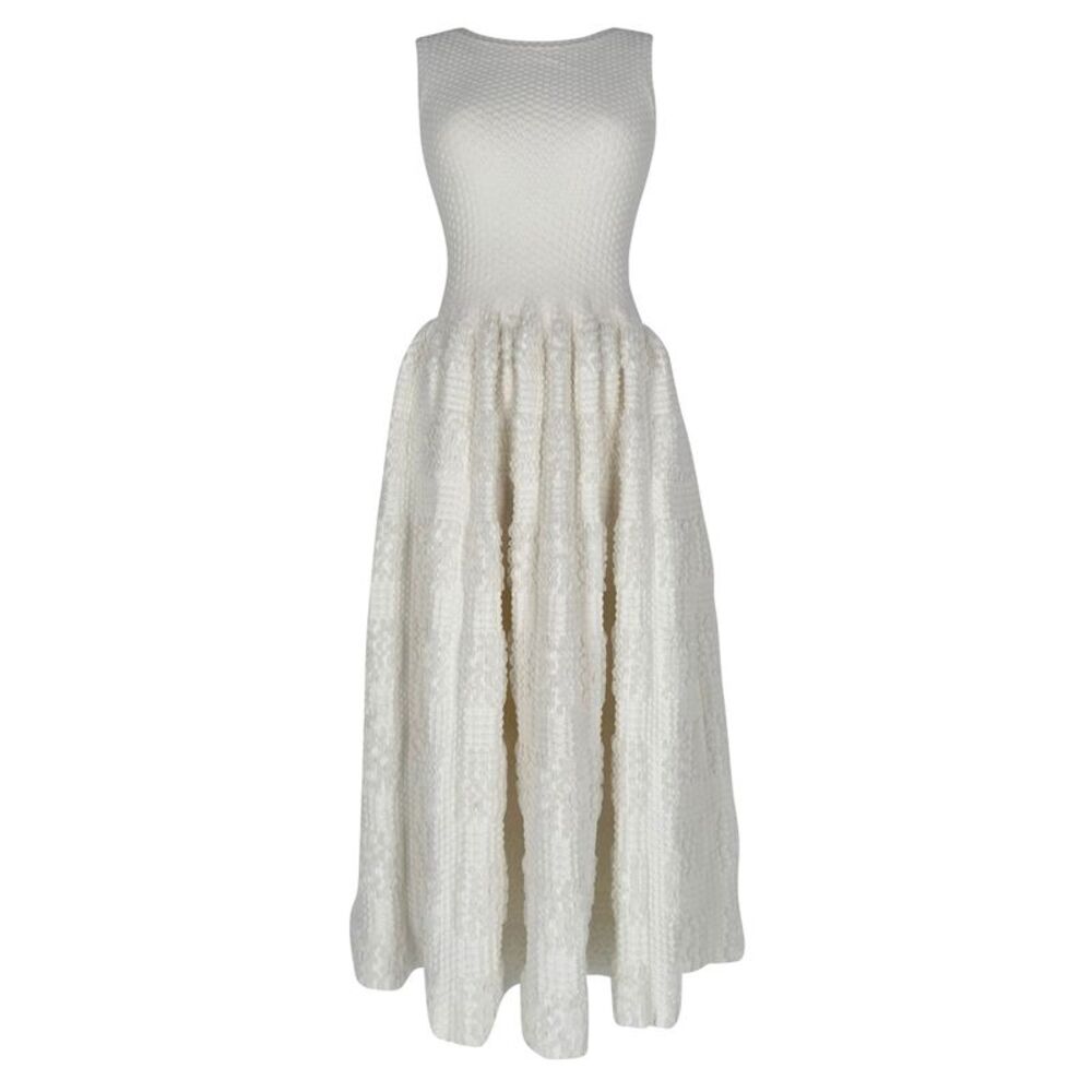 Alaïa Textured Sleeveless Midi Dress in White Viscose